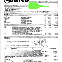 Invoice from transmission shop. Invoice from transmission shop.