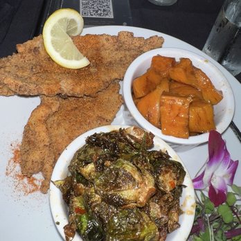 Noir Kitchen & Cocktails - Fried catfish Brussel sprouts  Yams - Soul Food Near Me - Nashville, Tennessee