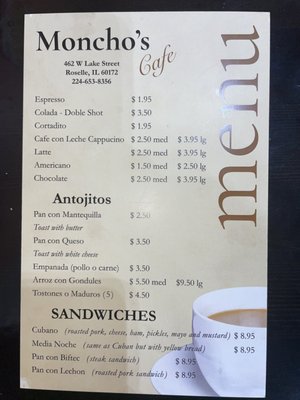 Menu photo 1 Moncho’s Café Roselle, IL Menu photo 1 Moncho’s Café Roselle, IL