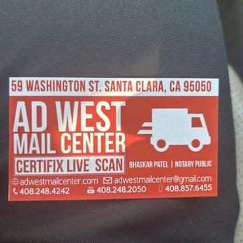 Ad West Mail Center - Business card - Notaries Near Me - Santa Clara, California