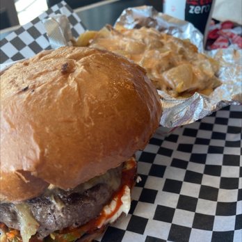 Grill 'Em All - 1/2 lb. Napalm Death Burger and Primate Style Fries - Burgers Near Me - Long Beach, California