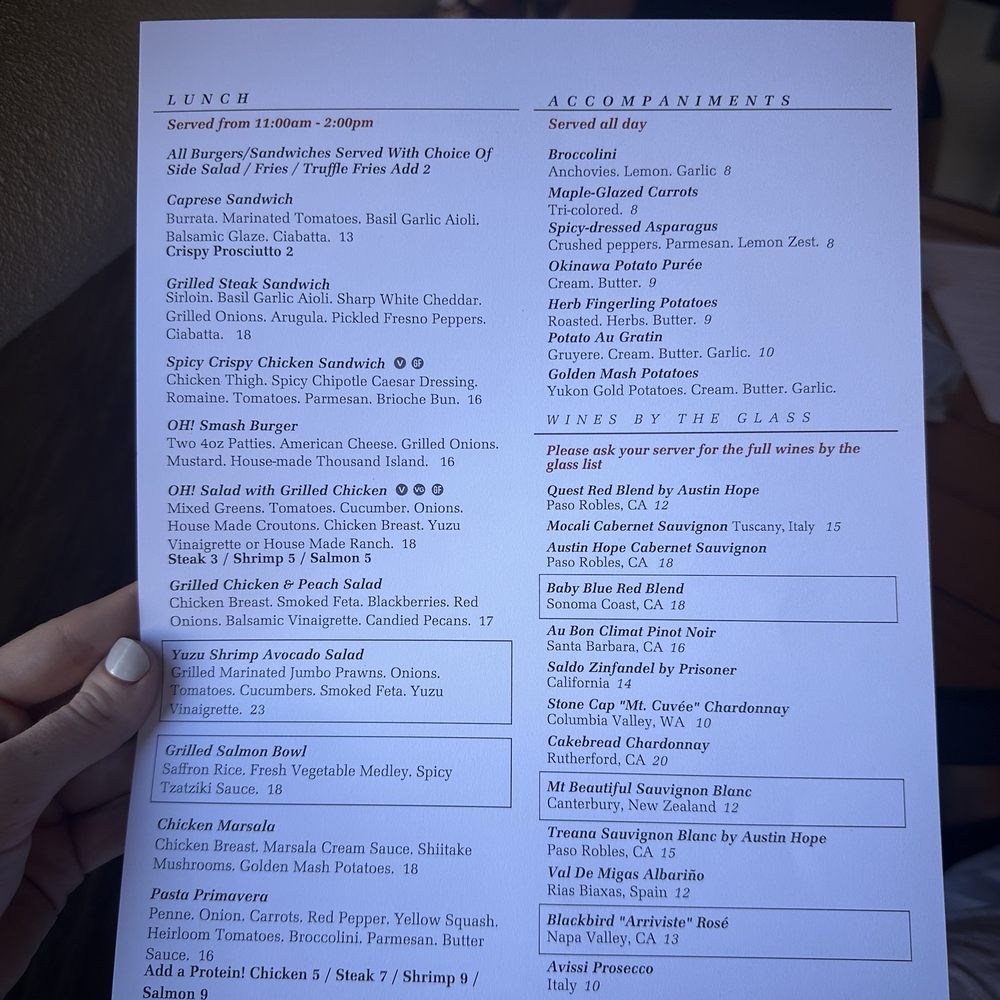Oakhill Wine + Bistro - Lunch menu - Wine Bars Near Me - Fresno, California Oakhill Wine + Bistro - Lunch menu - Wine Bars Near Me - Fresno, California