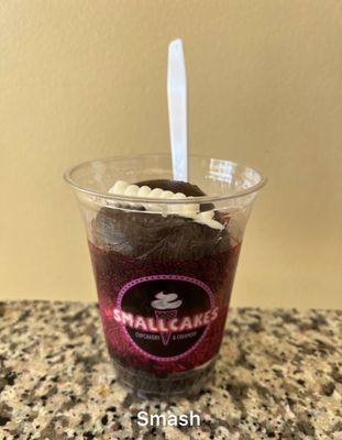 Photo of Smallcakes Cupcakery and Creamery - Jacksonville, FL, US. SMASH: Chocolate Cream Cupcake on Cookies n Cream Ice Cream ($9)