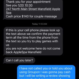 Texts messages I received day before appt.