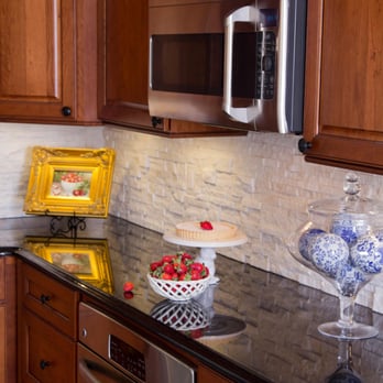 Under Counter Oven Stacked Stone Quartz Backsplash Cherry