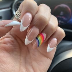 Nailed by Jess Marie - White French tip with rainbow design.