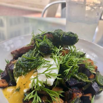 Aioli - Bowl Special: Pork Belly, Poached Eggs, Sweet Potato+Purple Potato+Poblano Hash w/ Chimichurri. BEST THING I'VE EATEN IN MONTHS!!! - Cafes Near Me - West Palm Beach, Florida