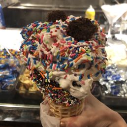 From the mix in menu (like cold stone creamery) with sprinkles, brownies, and M&Ms throughout and in every last bite! Delicious!