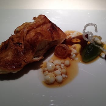Restaurant Rigiblick - Adlerfisch aka meagre, shade-fish, salmon-basse or stone basse and Teriyaki with egg white pearls, green lemon and miso - Modern European Near Me - Zürich, ZH