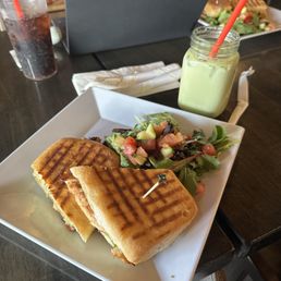 Chicken Pesto Panini & Iced Matcha Latte Chicken Pesto Panini & Iced Matcha Latte
