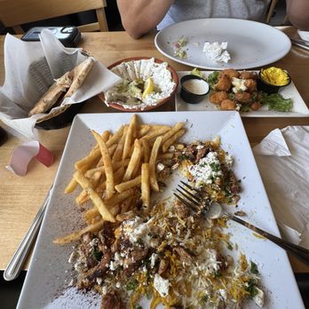 Pharaohs Kitchen - Chicken Gyro Platter Tzatziki Sauce Spicy Cheese Curds - Mediterranean Near Me - Houston, Texas