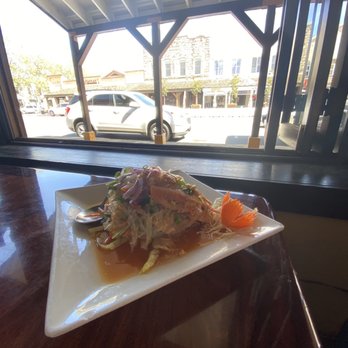 Calistoga Thai Kitchen - Salad in front of open windows onto the street 3-26-22 - Thai Near Me - Calistoga, California Calistoga Thai Kitchen - Salad in front of open windows onto the street 3-26-22 - Thai Near Me - Calistoga, California