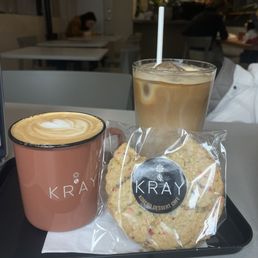 vanilla latte + confetti cookie + iced caramel latte