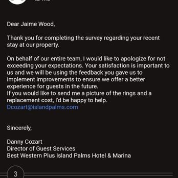 Best Western Plus Island Palms Hotel & Marina - This is the first email from the director of guest services Danny - San Diego, CA