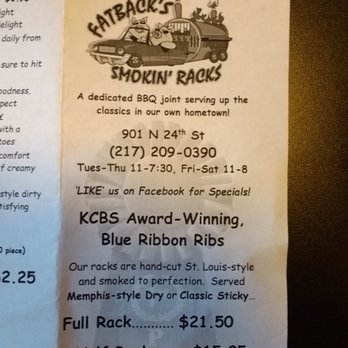 Fatbacks BBQ - Menu March 4, 2017 - Barbeque Near Me - Quincy, Illinois Fatbacks BBQ - Menu March 4, 2017 - Barbeque Near Me - Quincy, Illinois