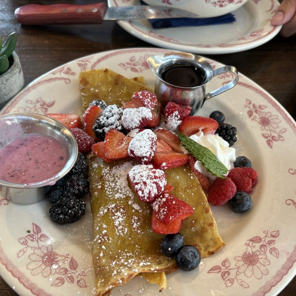 Eggstasy - Berry crepe, DELICIOUS! I didn't use the syrup or crème and just dipped a few bites in the yogurt it was fine stand alone - Breakfast & Brunch Near Me - Chandler, Arizona