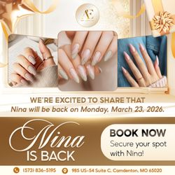A&E Nails Spa - NINA IS BACK!
Great news, everyone!
Nina will be back at A&E Nails Spa on Monday, March 23, 2026 -- and we can't wait to have her w