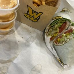 Chicken wrap and fries Chicken wrap and fries