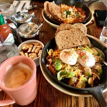 Berkeley Social Club - BSG scramble, and the shakshuka plate in the background - Breakfast & Brunch Near Me - Berkeley, California