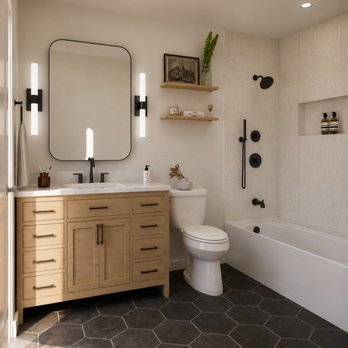 Dream Home Construction - Render #1 - assume shower curtains will be used - Kitchen & Bath Near Me - Issaquah, Washington Dream Home Construction - Render #1 - assume shower curtains will be used - Kitchen & Bath Near Me - Issaquah, Washington