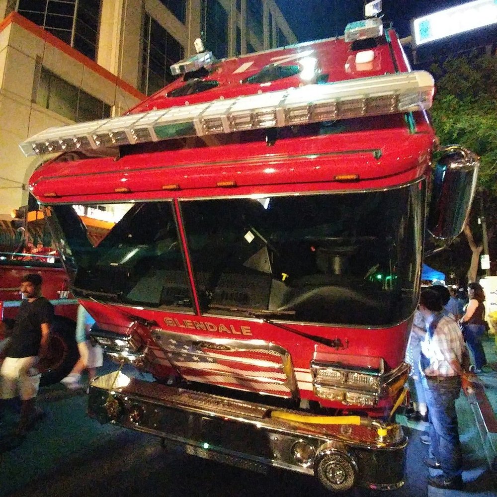 Glendale Cruise Night - Fire truck lifted up to show engine - Festivals Near Me - Glendale, California Glendale Cruise Night - Fire truck lifted up to show engine - Festivals Near Me - Glendale, California