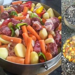 Momo's Grill - Feuerferkel auf Achse - Sač - Pfanne unter Glut