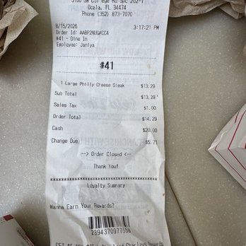 Charleys Cheesesteaks - Receipt - Cheesesteaks Near Me - Ocala, Florida Charleys Cheesesteaks - Receipt - Cheesesteaks Near Me - Ocala, Florida