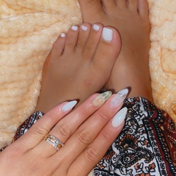 MJ Nails Spa - All white with little marble - Nail Salons Near Me - Henderson, Nevada