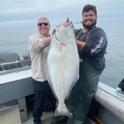 Brookings Fishing Charters - Steve and Matt with 35lb Halibut