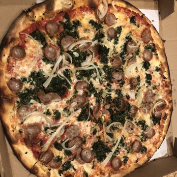 Outpost Pizza - Spinach, onion and sausage pizza. - Pizza Near Me - Westport, Connecticut Outpost Pizza - Spinach, onion and sausage pizza. - Pizza Near Me - Westport, Connecticut