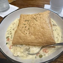 Chicken pot pie with puff pastry