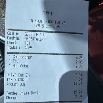 In-N-Out Burger - Proof of purchase - Burgers Near Me - Stockton, California In-N-Out Burger - Proof of purchase - Burgers Near Me - Stockton, California