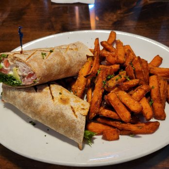 Dj’s Restaurant & Taphouse - Turkey bacon bleu wrap with sweet potato fries - Pizza Near Me - Manteca, California Dj’s Restaurant & Taphouse - Turkey bacon bleu wrap with sweet potato fries - Pizza Near Me - Manteca, California