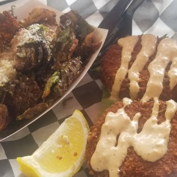 Twisted Shrimp - Crab cakes and brussel sprouts - Seafood Near Me - Islamorada, Florida Twisted Shrimp - Crab cakes and brussel sprouts - Seafood Near Me - Islamorada, Florida