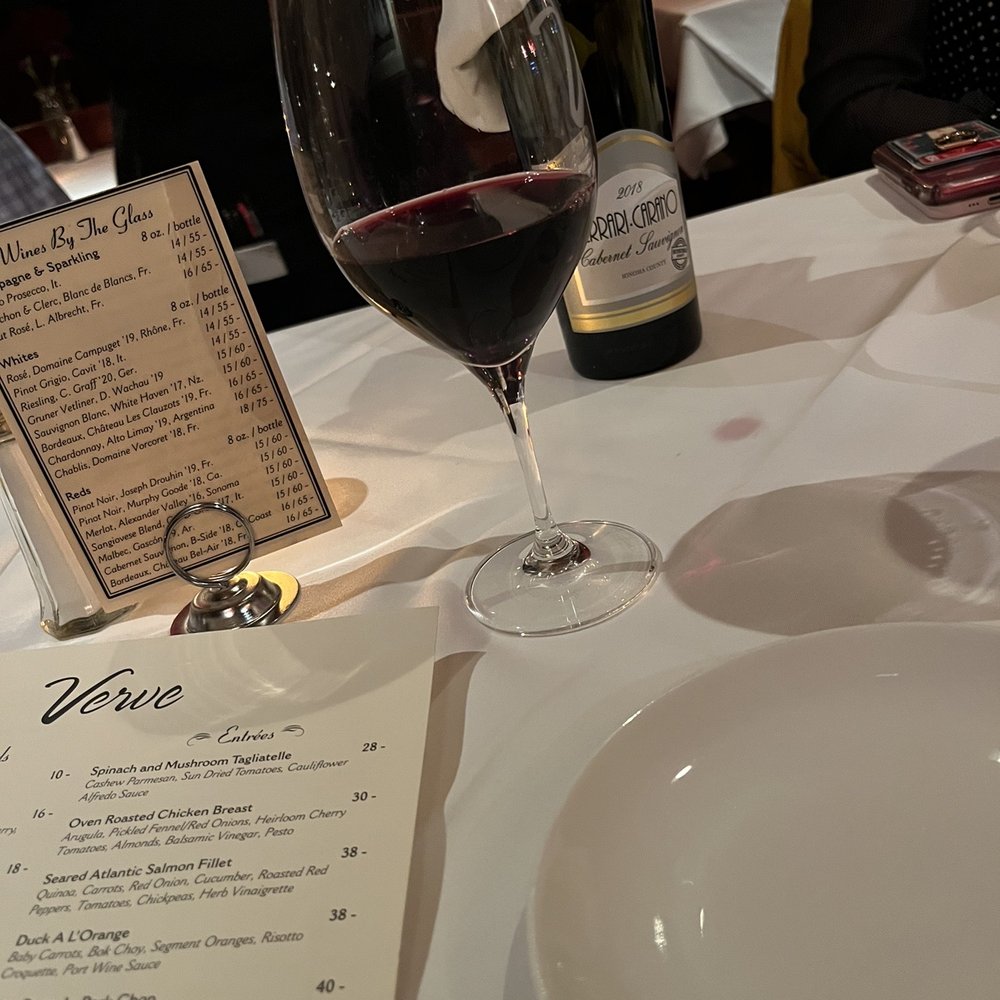 Verve Restaurant - Enjoying an excellent bottle of Ferrari Cabernet, Ferrari-Carano '17, at Verve. - French Near Me - Somerville, New Jersey Verve Restaurant - Enjoying an excellent bottle of Ferrari Cabernet, Ferrari-Carano '17, at Verve. - French Near Me - Somerville, New Jersey