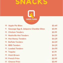 Quick Foods Chester - Snacks Menu
