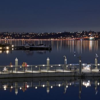 Meydenbauer Bay Park - A night scene at the Meydenbauer Bay Park looking towards I-90 floating bridge and Mercer Island - Parks Near Me - Bellevue, Washington