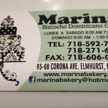 Marina Bizcocho - Business card - Bakeries Near Me - Elmhurst, New York