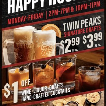 Twin Peaks - Happy Hour Menu - New American Near Me - Grand Prairie, Texas Twin Peaks - Happy Hour Menu - New American Near Me - Grand Prairie, Texas