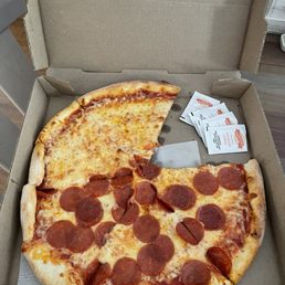 Pie with packets of grated cheese I was generously given.