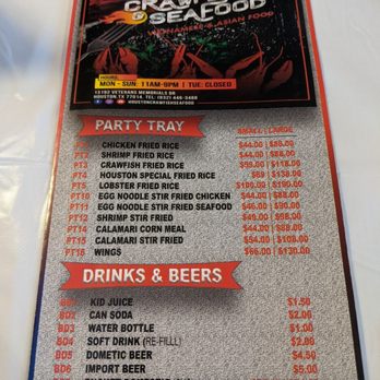 Houston Crawfish & Seafood - Front of menu - Seafood Near Me - Houston, Texas Houston Crawfish & Seafood - Front of menu - Seafood Near Me - Houston, Texas