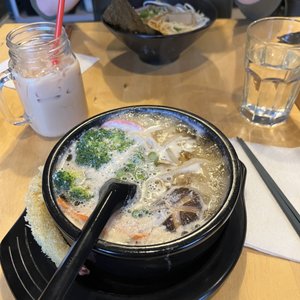 Photo of My Lil' Cube Ramen and Asian Cuisine - Puyallup, WA, United States. Nabeyaki Udon (Front)
Black Garlic Tonkotsu Ramen (Back)