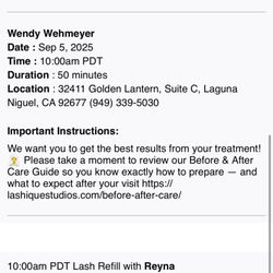 Appointment for 10:00am NOT 9:50, as was argued by Reyna she would not have full time for my fill.