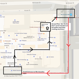 How do you access the ticket vending machines at the Merchandise Mart Station ? Solution: Merchandise Mart Bldng, 2nd floor