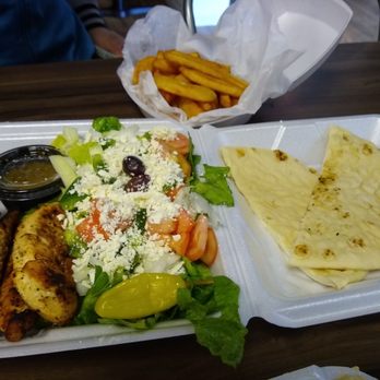 The Original Rachel's Mediterranean - Chicken Souvlaki Dinner with fries side. - Mediterranean Near Me - Williamsville, New York The Original Rachel's Mediterranean - Chicken Souvlaki Dinner with fries side. - Mediterranean Near Me - Williamsville, New York