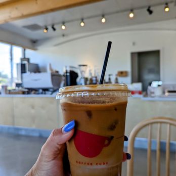 Coffee Code - delish Strawberry Iced Latte! Almond Milk & extra espresso Shots - Coffee & Tea Near Me - Buena Park, California Coffee Code - delish Strawberry Iced Latte! Almond Milk & extra espresso Shots - Coffee & Tea Near Me - Buena Park, California