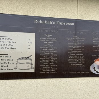 Rebekah's Espresso - Menu but about a dollar inc on the prices. - Coffee & Tea Near Me - Lemoore, California