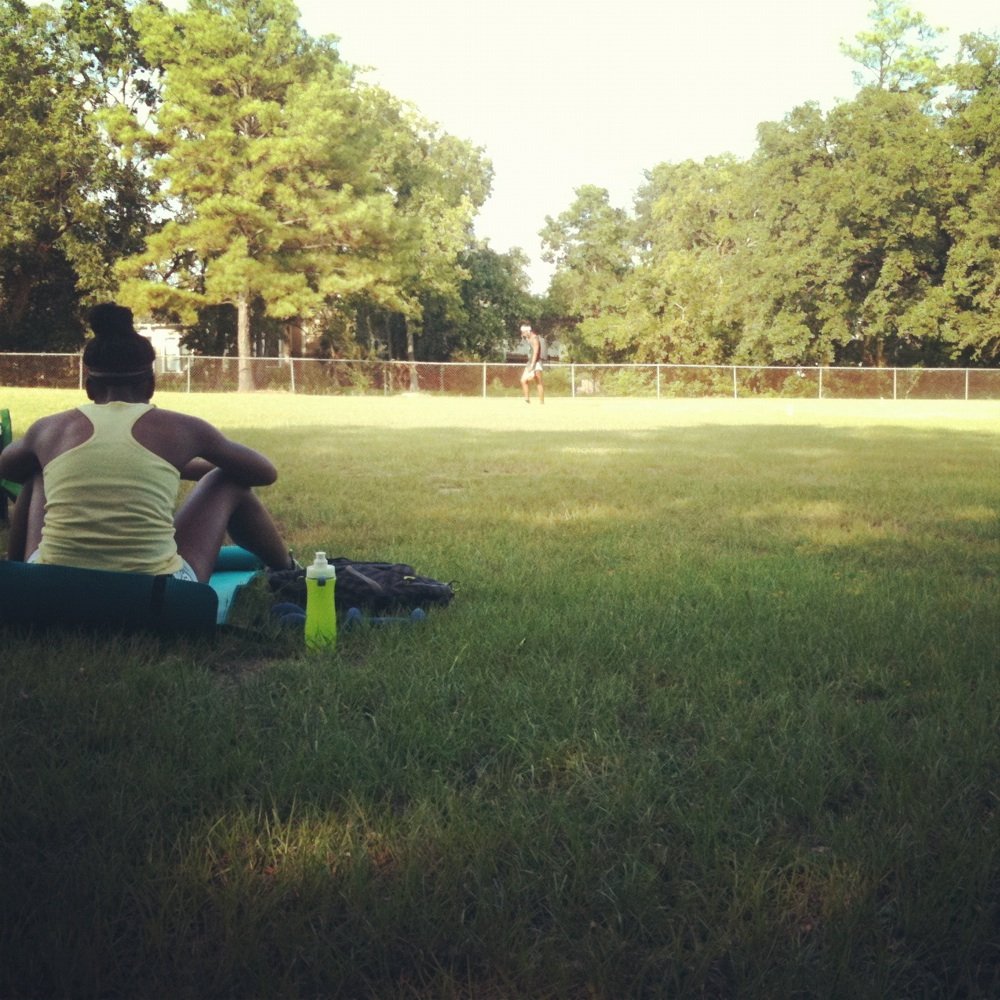 Mean Green Training Boot Camp - Woodland Park location. Dez setting up our torture cones in the background :) - Trainers Near Me - Houston, Texas Mean Green Training Boot Camp - Woodland Park location. Dez setting up our torture cones in the background :) - Trainers Near Me - Houston, Texas