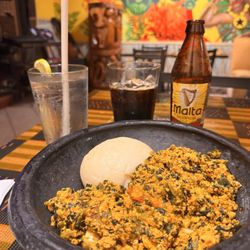 Appioo African Bar & Grill - Egusi Pounded Yam and Malta