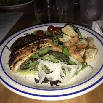 Jukebox - Lake Erie Po' Boy Salad - blackened walleye fish, baby tomatoes, croutons, greens, onions, and Vinaigrette - Bars Near Me - Cleveland, Ohio Jukebox - Lake Erie Po' Boy Salad - blackened walleye fish, baby tomatoes, croutons, greens, onions, and Vinaigrette - Bars Near Me - Cleveland, Ohio